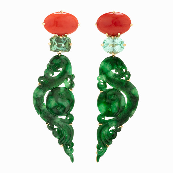 Lemon Jade and Coral Earrings